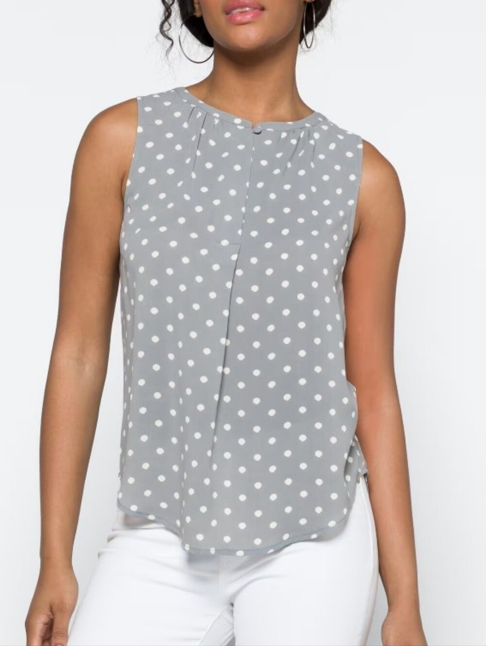 Monday Fun Sleeveless Blue/gray Polka Dot Blouse, Size XL